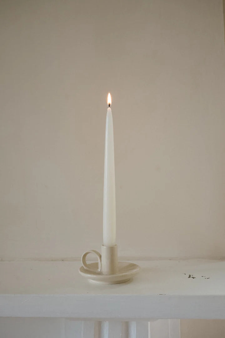 Dinner candle Holder - Cream Ridged