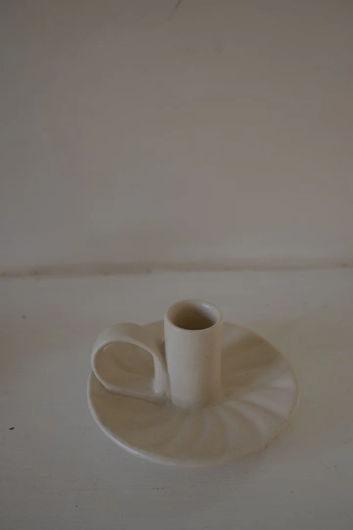 Dinner candle Holder - Cream Ridged