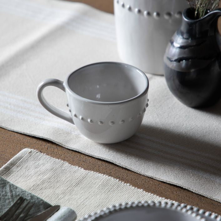 White Beaded Porcelain Mugs (Set of 4)