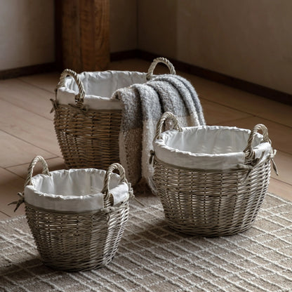 Aro Round Lined Baskets Natural (Set of 3)