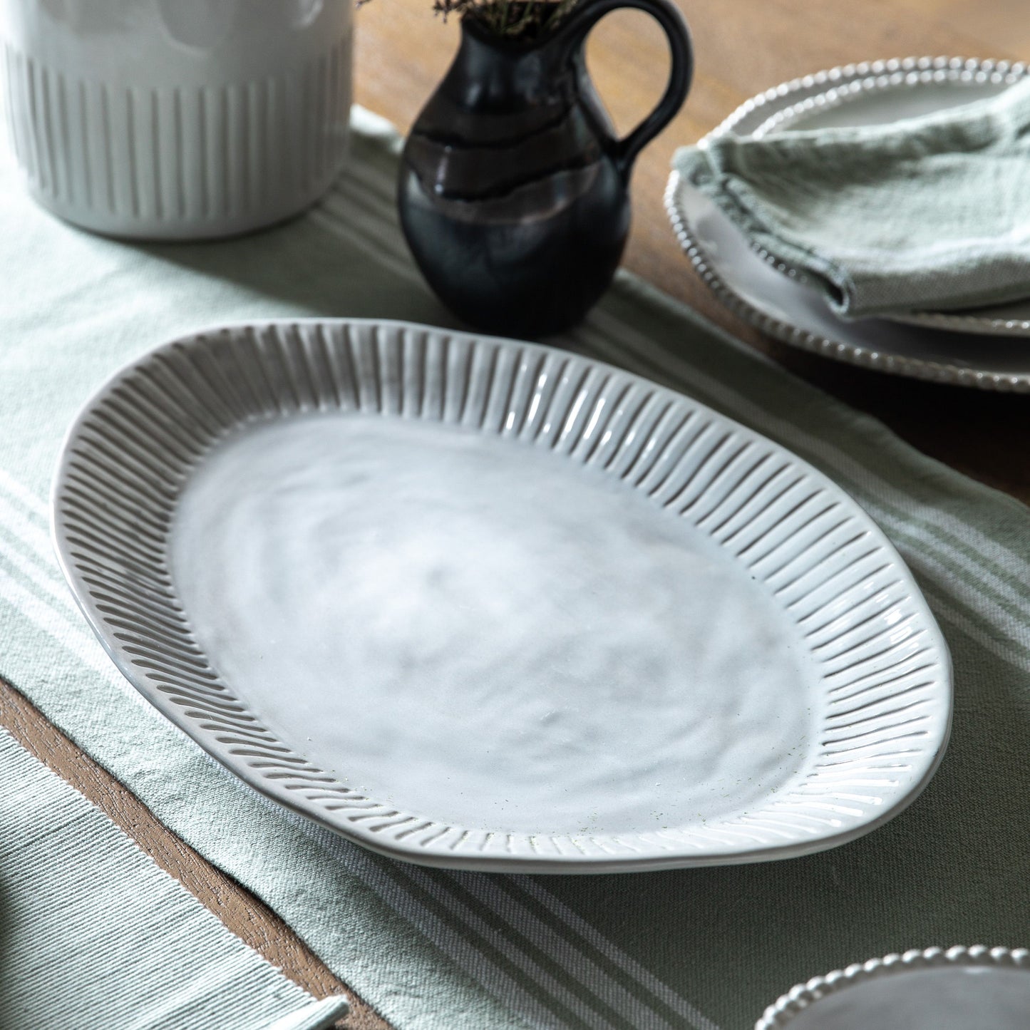 White Ridged Porcelain Platter